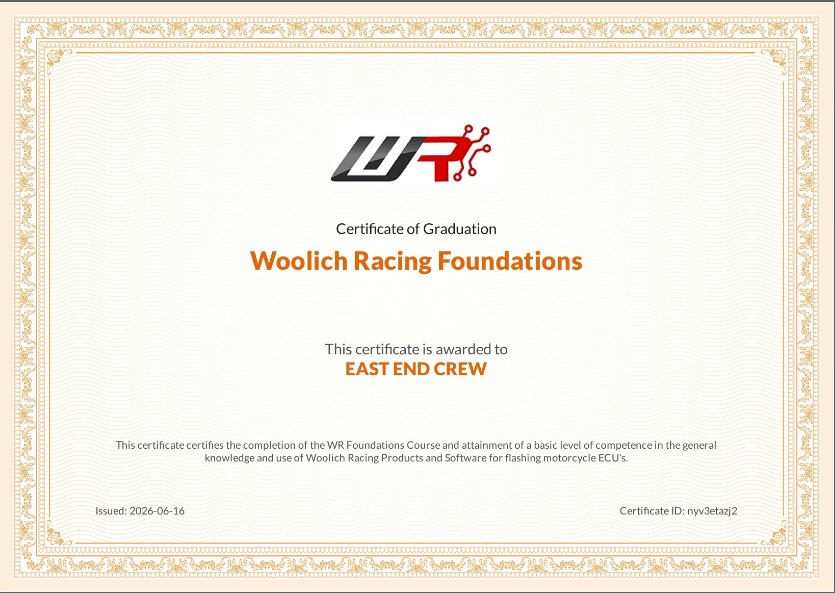 Woolich Racing certification for 101DYNOLAB
